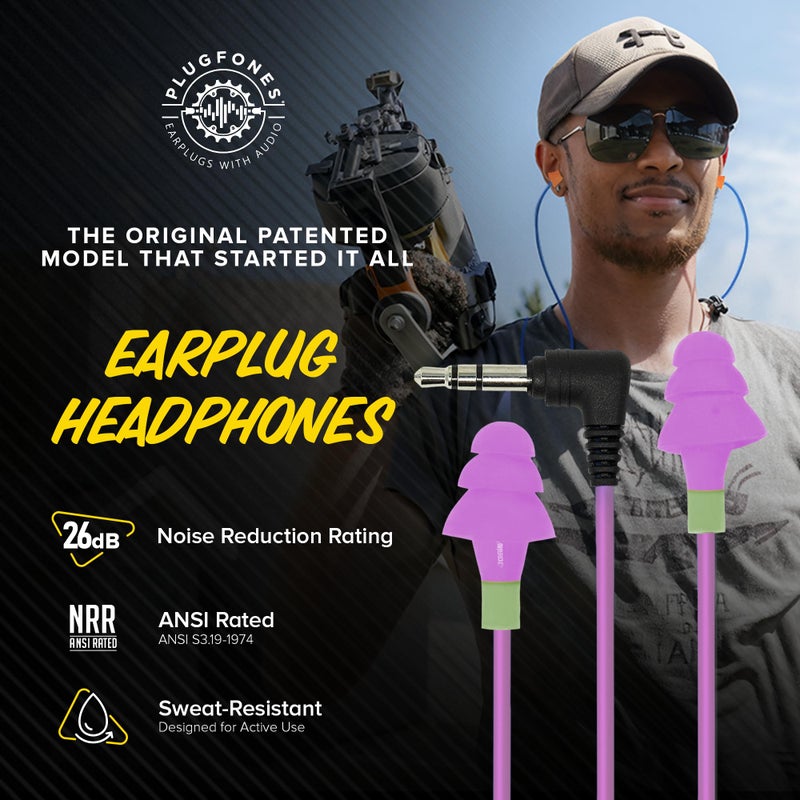 Plugfones Basic Earplug Headphones Earplug-Earbud Hybrid - 26 dB Noise Reduction Rating - Noise Reducing Work Headphones OSHA Compliant Earphones - Purple - Image 2